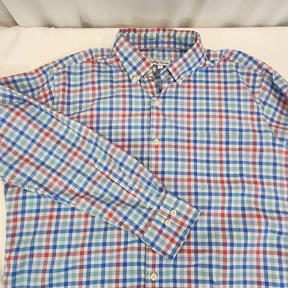 Peter Millar Men's Long-Sleeve Button-up Blue Green Plaid Shirt Size L j14 - Picture 10 of 10